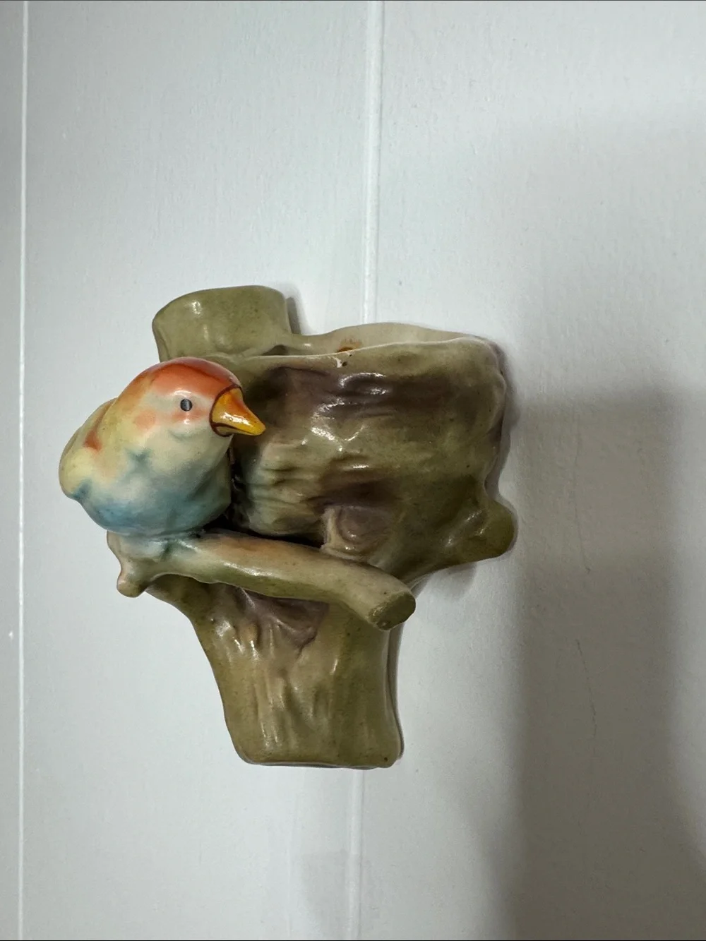 Vintage ceramic bird wall pocket planter